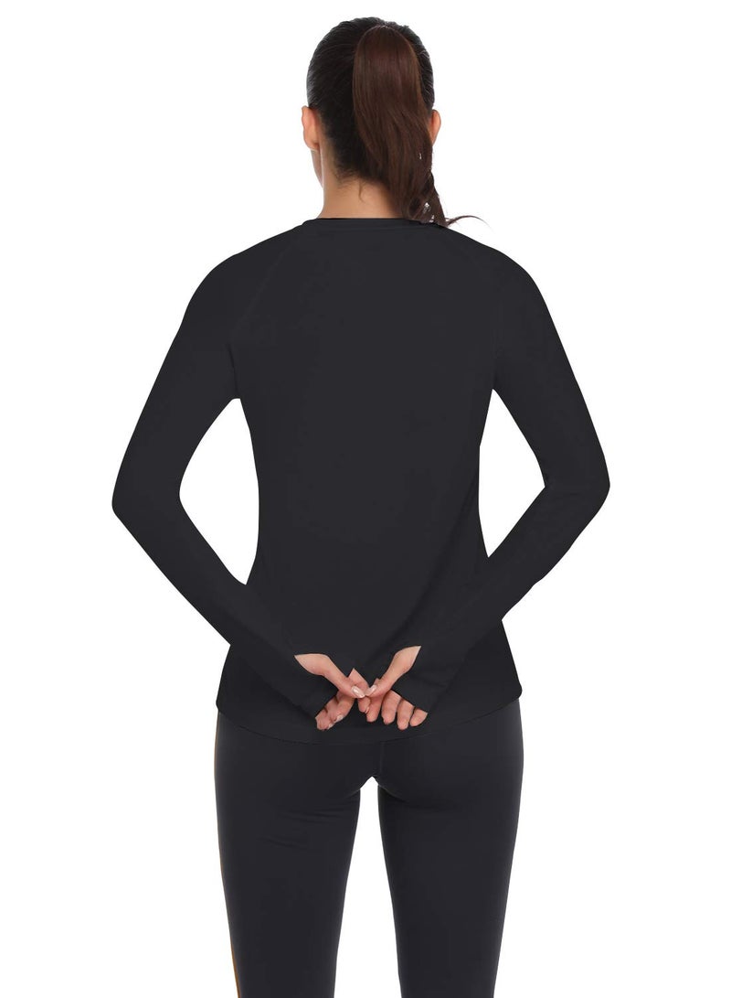 HISKYWIN Women's UPF 50+ Sun Protection Long Sleeve Shirts Outdoor Hiking Fishing Tops HF103- Black-S - Image 2